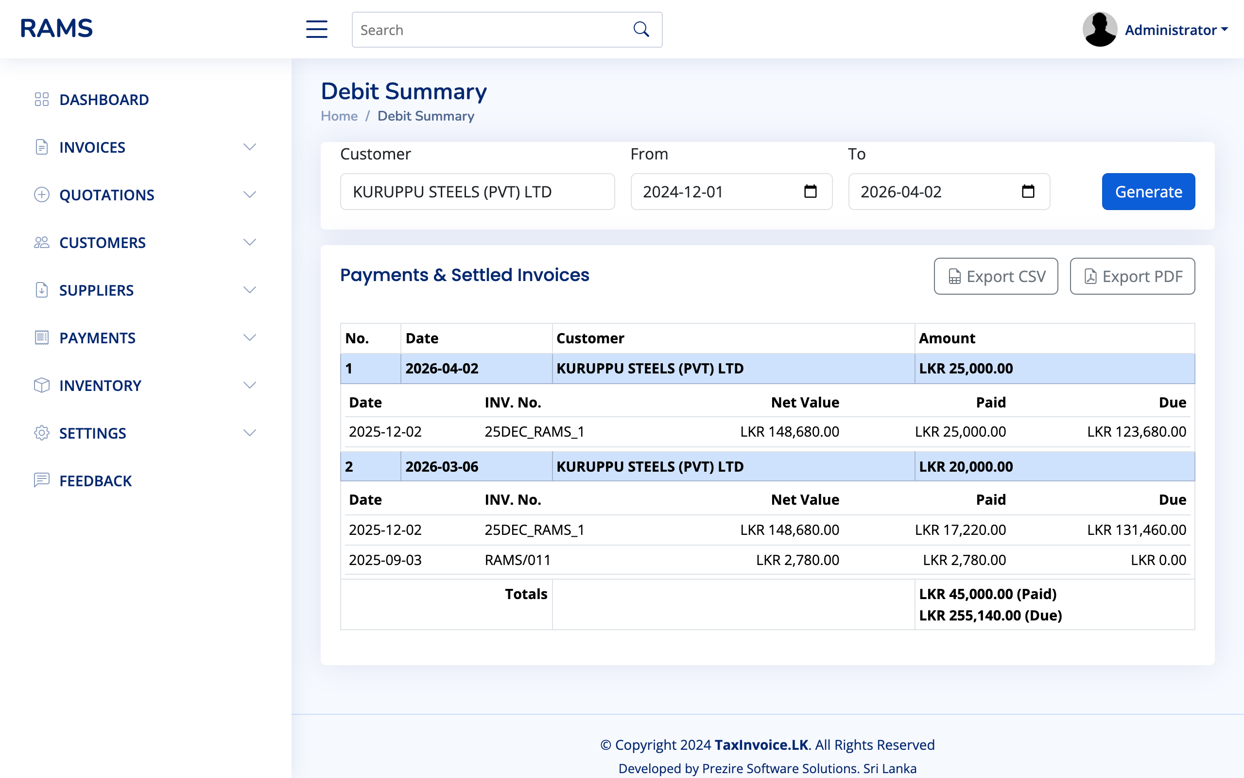 Customer Summary Report